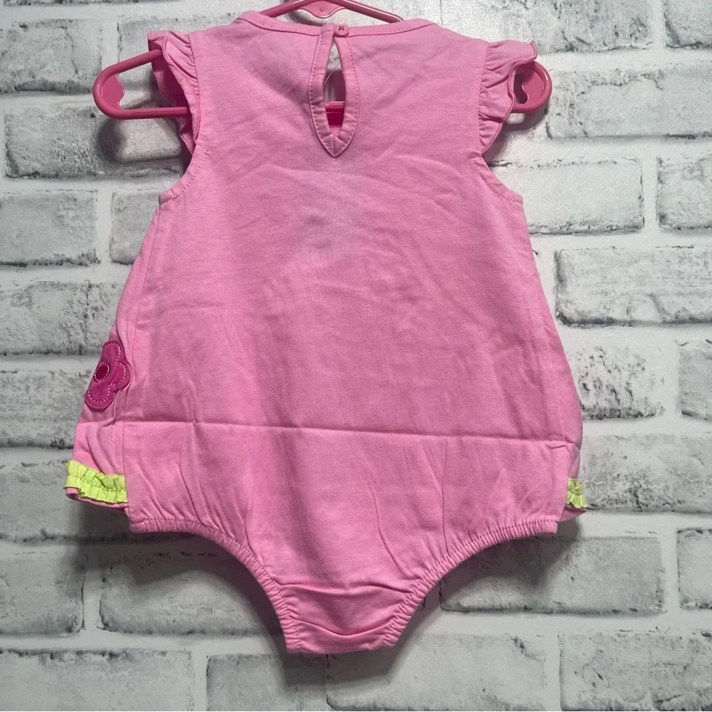 First Impressions Pink Appliqué Bunny Romper Sunsuit 6-9 Months (17-22lbs) NWT